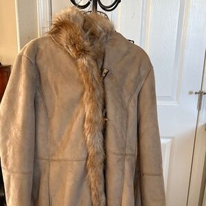 Fabulous Furs Tan Suede Teddy Jacket with Fur Trim